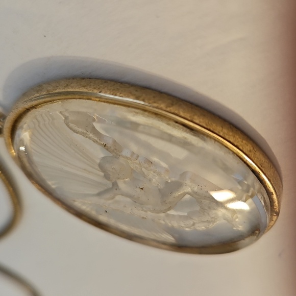 Goldtone & Glass Intaglio Angel Pixie on Goldtone Snake 26" Necklace - Picture 4 of 8